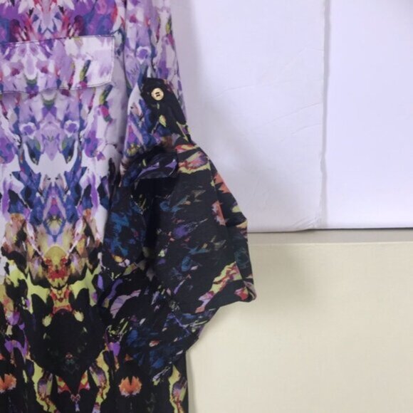 Calvin Klein Floral Oversized Boho Shirt Blouse Button RollTab Long Sleeve Top M - Picture 6 of 16